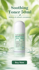 NATUREKIND Heartleaf Tea Tree Tok Acne Treatment Soothing Toner Serum Centella Asiatica Korean Facial Skincare for Pore Control Calming Nourishing. 50ml 1.69 fl. oz.