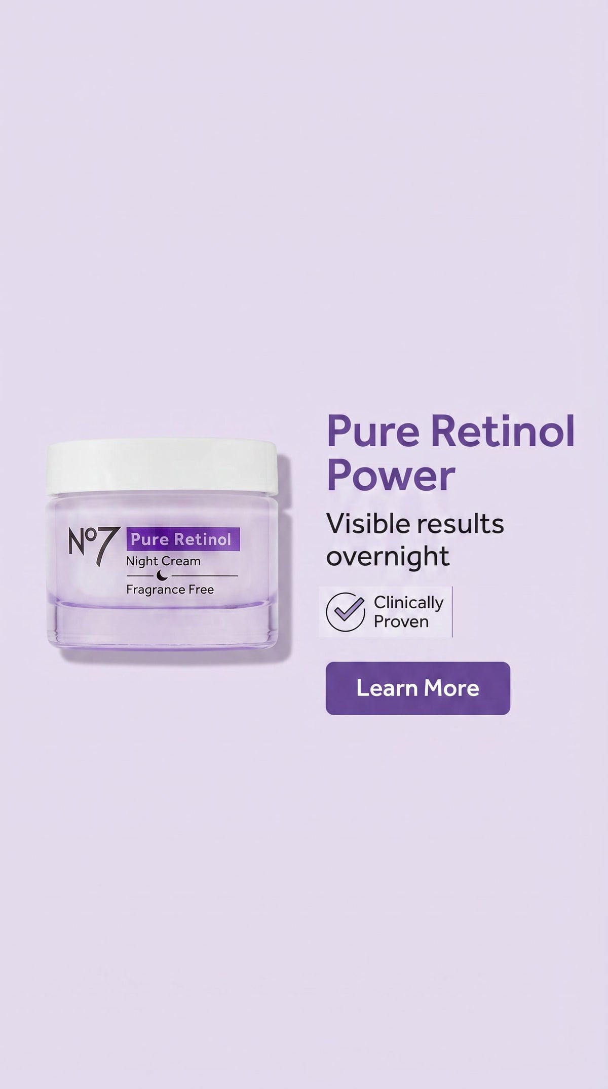 No7 Pure Retinol Night Cream - Collagen-Boosting Retinol Cream that Visibly Smoothes Plumps & Firms Complexion - Dermatologist Approved & Fragrance-Free (1.69 Fl Oz)
